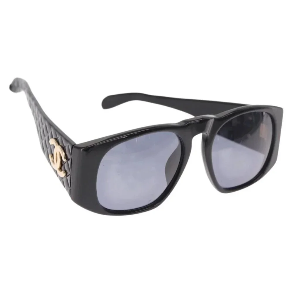 CHANEL COCO Mark Sunglasses plastic Black CC Auth 157822
